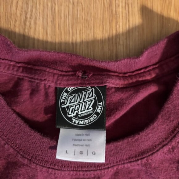 Santa Cruz Burgundy Unisex Adult Tee EUC Large - Picture 3 of 5